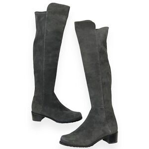 Stuart Weitzman ALLSERVE Charcoal Suede Keelan Side Zip Knee High Boots Size 8